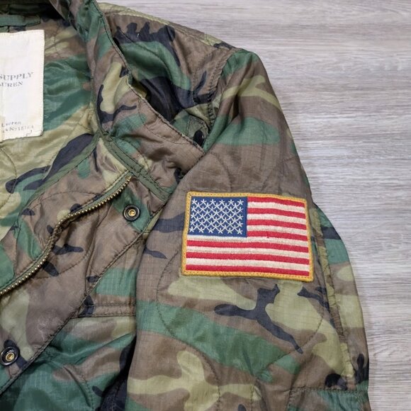 Denim Supply Ralph Lauren Men's XL Camo Military Puffer Jacket Flag Lightweight - Picture 6 of 11